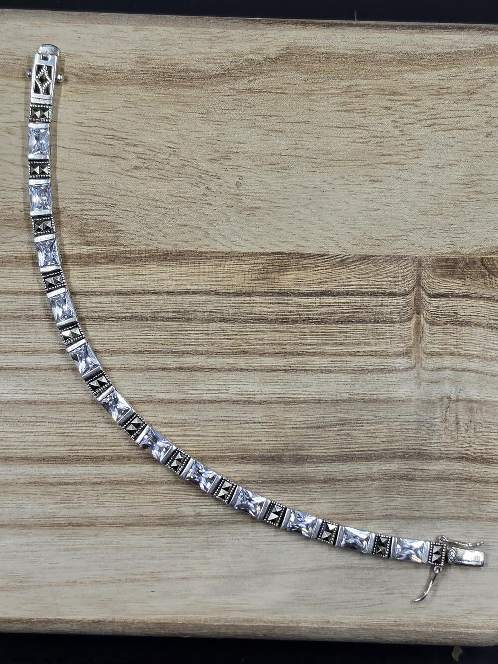 Sterling Silver Marcasite CZ Tennis Bracelet 7" – Vintage Glamour